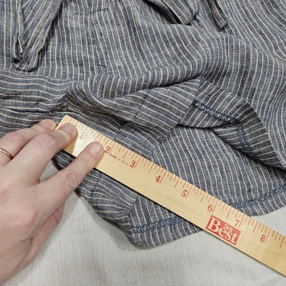 Joh Blue & White Striped Linen High Waist Shorts With Belt & Button Details - Picture 8 of 12